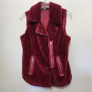 Colleen Lopez burgandy faux fur moto full zip vest